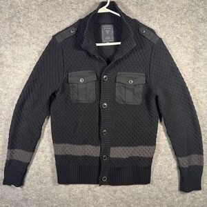 Guess Mens Military Ombre Waffle Knit Button Cardigan Sweater Grey Black Large